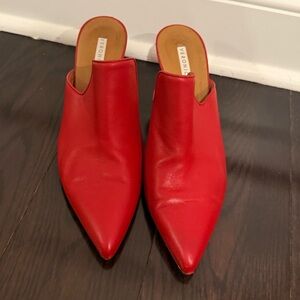 Veronica Beard Red Italian Leather Heel Valentines Mobwife Mules 8.5